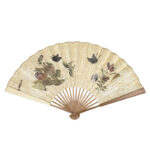 Buddha Stones Butterfly Cat Flower Handheld Cotton Linen Fabric Bamboo Folding Fan Folding Fan BS 2