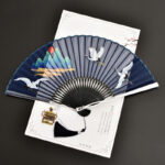 Buddha Stones Cranes Auspicious Clouds Solid Color Gradient Handheld Cotton Linen Fabric Bamboo Folding Fan Folding Fan BS Painted Crane 21cm