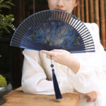 Buddha Stones Peony Flowers Silk Handheld Bamboo Folding Fan Folding Fan BS 4