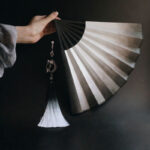 Buddha Stones Black White Ink Gradient Rice Paper Handheld Bamboo Folding Fan Folding Fan BS main