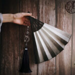 Buddha Stones Black White Ink Gradient Rice Paper Handheld Bamboo Folding Fan Folding Fan BS 14