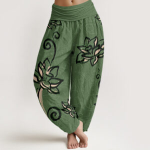 Buddha Stones Casual Lotus Auspicious Clouds Design Women's Elastic Waist Harem Pants - MediumSeaGreen - US22，UK/AU26，EU54 (6XL) - image 1