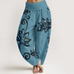 Buddha Stones Casual Lotus Auspicious Clouds Design Women's Elastic Waist Harem Pants - MediumTurquoise - US22，UK/AU26，EU54 (6XL) - image 5