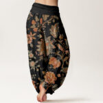 Buddha Stones Casual Blooming Flowers Buds Design Women's Elastic Waist Harem Pants - image 2