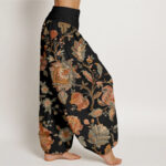 Buddha Stones Casual Blooming Flowers Buds Design Women's Elastic Waist Harem Pants - image 3