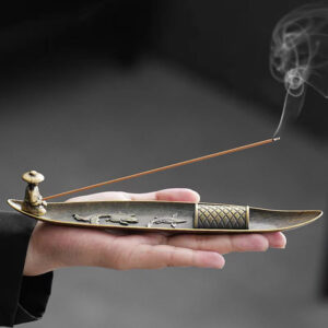 Buddha Stones Fisherman Boat Koi Fish Zinc Alloy Incense Stick Holder Healing Incense Burner Decoration Incense Burner BS Fisherman Koi Fish 21.7*3.9*3.6cm(without incense)