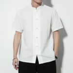 Buddha Stones Casual Solid Color Front Frog Buttons Chinese Tang Suit Short Sleeve Linen Men's Shirt - image 12