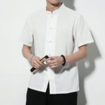 Buddha Stones Casual Solid Color Front Frog Buttons Chinese Tang Suit Short Sleeve Linen Men's Shirt - image 15