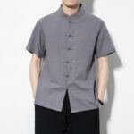 Buddha Stones Casual Solid Color Front Frog Buttons Chinese Tang Suit Short Sleeve Linen Men's Shirt - Gray - US/UK/AU46，EU56 (5XL) - image 23