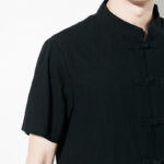 Buddha Stones Casual Solid Color Front Frog Buttons Chinese Tang Suit Short Sleeve Linen Men's Shirt - image 21