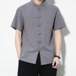 Buddha Stones Casual Solid Color Front Frog Buttons Chinese Tang Suit Short Sleeve Linen Men's Shirt - image 24