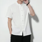 Buddha Stones Casual Solid Color Front Frog Buttons Chinese Tang Suit Short Sleeve Linen Men's Shirt - image 13