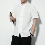 Buddha Stones Casual Solid Color Front Frog Buttons Chinese Tang Suit Short Sleeve Linen Men's Shirt - image 17