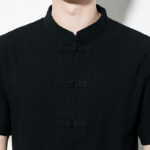 Buddha Stones Casual Solid Color Front Frog Buttons Chinese Tang Suit Short Sleeve Linen Men's Shirt - image 20