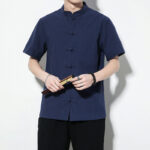 Buddha Stones Casual Solid Color Front Frog Buttons Chinese Tang Suit Short Sleeve Linen Men's Shirt - image 7