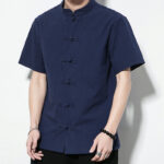 Buddha Stones Casual Solid Color Front Frog Buttons Chinese Tang Suit Short Sleeve Linen Men's Shirt - image 4