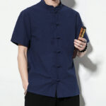 Buddha Stones Casual Solid Color Front Frog Buttons Chinese Tang Suit Short Sleeve Linen Men's Shirt - image 9