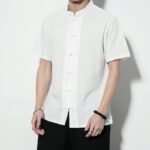 Buddha Stones Casual Solid Color Front Frog Buttons Chinese Tang Suit Short Sleeve Linen Men's Shirt - image 11