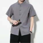 Buddha Stones Casual Solid Color Front Frog Buttons Chinese Tang Suit Short Sleeve Linen Men's Shirt - image 28