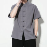 Buddha Stones Casual Solid Color Front Frog Buttons Chinese Tang Suit Short Sleeve Linen Men's Shirt - image 25