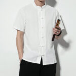 Buddha Stones Casual Solid Color Front Frog Buttons Chinese Tang Suit Short Sleeve Linen Men's Shirt - image 16