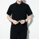 Buddha Stones Casual Solid Color Front Frog Buttons Chinese Tang Suit Short Sleeve Linen Men's Shirt - image 19