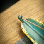 Buddha Stones Green Feather Gold Edge Healing Ceramic Incense Burner Decoration Incense Burner BS 10