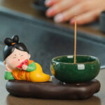 Buddha Stones Tang Dynasty Lady Food Healing Ceramic Incense Burner Desk Decoration Incense Burner BS Tang Dynasty Lady Watermelon 9*12.5*5.5cm
