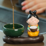 Buddha Stones Tang Dynasty Lady Food Healing Ceramic Incense Burner Desk Decoration Incense Burner BS Tang Dynasty Lady Rice 9*12.5*5.5cm