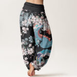 Buddha Stones Casual Dragon Cherry Blossoms Women's Elastic Waist Harem Pants - image 2