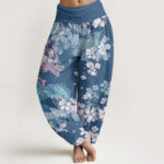 Buddha Stones Casual Dragon Cherry Blossoms Women's Elastic Waist Harem Pants - SteelBlue - US22，UK/AU26，EU54 (6XL) - image 5