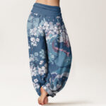 Buddha Stones Casual Dragon Cherry Blossoms Women's Elastic Waist Harem Pants - image 6