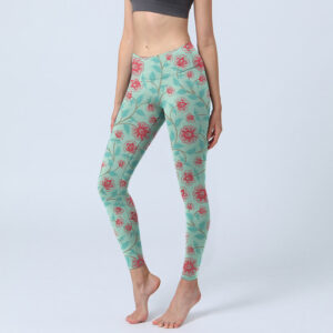 Buddha Stones Vine Leaves Blossom Print Gym Leggings Women's Yoga Pants - MediumAquamarine - US18，UK/AU22，EU50 (4XL) - image 1
