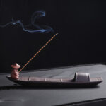 Buddha Stones Fisherman Boat Purple Clay Peace Healing Ceramic Stick Incense Burner Decoration Incense Burner BS 24.4*4*5.4cm