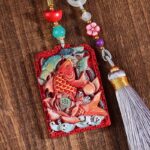 Buddha Stones Natural Cinnabar Koi Fish Lotus Design Blessing Peace Buckle Car Hanging Decoration Car Hanging Decoration BS 9