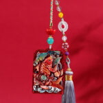 Buddha Stones Natural Cinnabar Koi Fish Lotus Design Blessing Peace Buckle Car Hanging Decoration Car Hanging Decoration BS 4