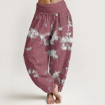 Buddha Stones White Lines Spots Tie-Dye Pattern Women's Elastic Waist Harem Pants - IndianRed - US22，UK/AU26，EU54 (6XL) - image 8