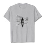 Buddha Stones Meditating Buddha Sitting In Mountains Pattern Cotton Tee T-shirt T-Shirts BS Light Grey 2XL