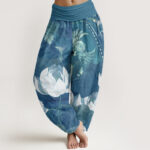 Buddha Stones White Lotus Leaves Pattern Casual Women's Elastic Waist Harem Pants - SteelBlue - US22，UK/AU26，EU54 (6XL) - image 5