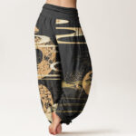 Buddha Stones Auspicious Clouds With Snake Pattern Women's Elastic Waist Harem Pants - image 3