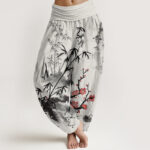 Buddha Stones Plum Blossoms Bamboo Orchids Chrysanthemums Pattern Women's Elastic Waist Harem Pants - LightGrey - US22，UK/AU26，EU54 (6XL) - image 1