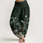 Buddha Stones Blooming Roses Pattern Women's Elastic Waist Harem Pants - DarkGreen - US22，UK/AU26，EU54 (6XL) - image 8
