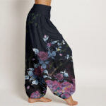 Buddha Stones Blooming Roses Pattern Women's Elastic Waist Harem Pants - image 6