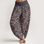 Buddha Stones Casual Flower Vine Leaves Pattern Women's Elastic Waist Harem Pants - RosyBrown - US22，UK/AU26，EU54 (6XL) - image 5