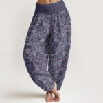 Buddha Stones Casual Flower Vine Leaves Pattern Women's Elastic Waist Harem Pants - Thistle - US22，UK/AU26，EU54 (6XL) - image 8