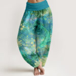 Buddha Stones Koi Fish Lotus Moon Stars Pattern Women's Elastic Waist Harem Pants - DarkTurquoise - US22，UK/AU26，EU54 (6XL) - image 8