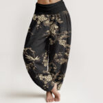 Buddha Stones White Sakura Flower Pattern Women's Elastic Waist Harem Pants - Black - US22，UK/AU26，EU54 (6XL) - image 8