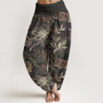 Buddha Stones Casual Floral Leaves Women's Elastic Waist Harem Pants - DimGray - US22，UK/AU26，EU54 (6XL) - image 1