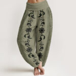 Buddha Stones Dharma Wheel Lotus OM Pattern Women's Elastic Waist Harem Pants - DarkKhaki - US22，UK/AU26，EU54 (6XL) - image 5