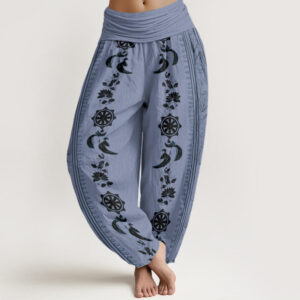 Buddha Stones Dharma Wheel Lotus OM Pattern Women's Elastic Waist Harem Pants - CornflowerBlue - US22，UK/AU26，EU54 (6XL) - image 1